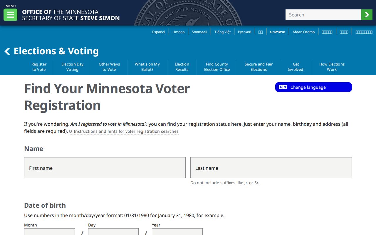 Rochester residents directory Minnesota voter registration lookup fields