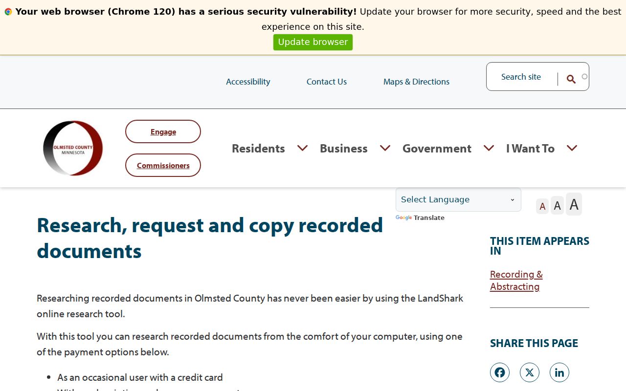 Rochester previous residents Olmsted grantor grantee deed research access