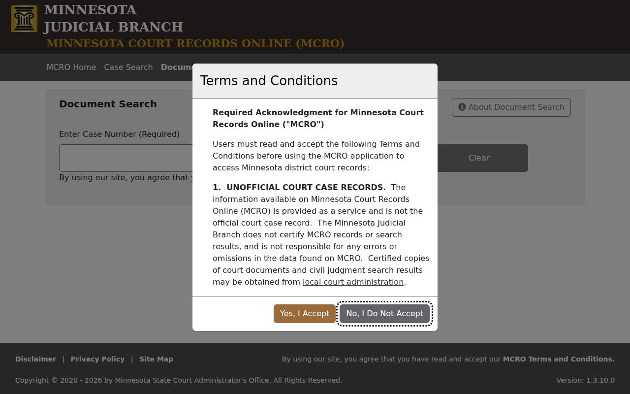 Rochester resident lookup through the MCRO Document Search screen